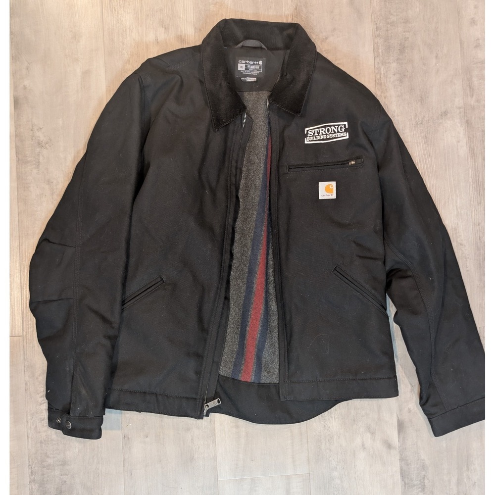 Carhartt Black Detroit Jacket Corduroy Collar Blanket Lined Men's XL Workwear